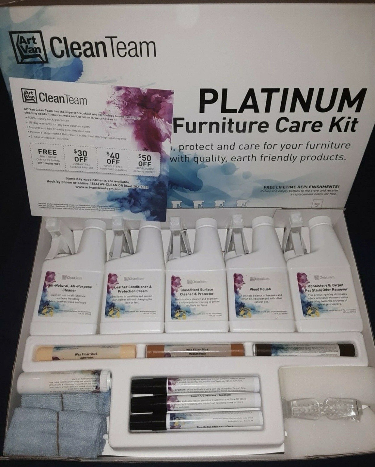 CleanTeam Platinum Furniture Care Kit (Wood Upholstery Leather Cleaner Glass)