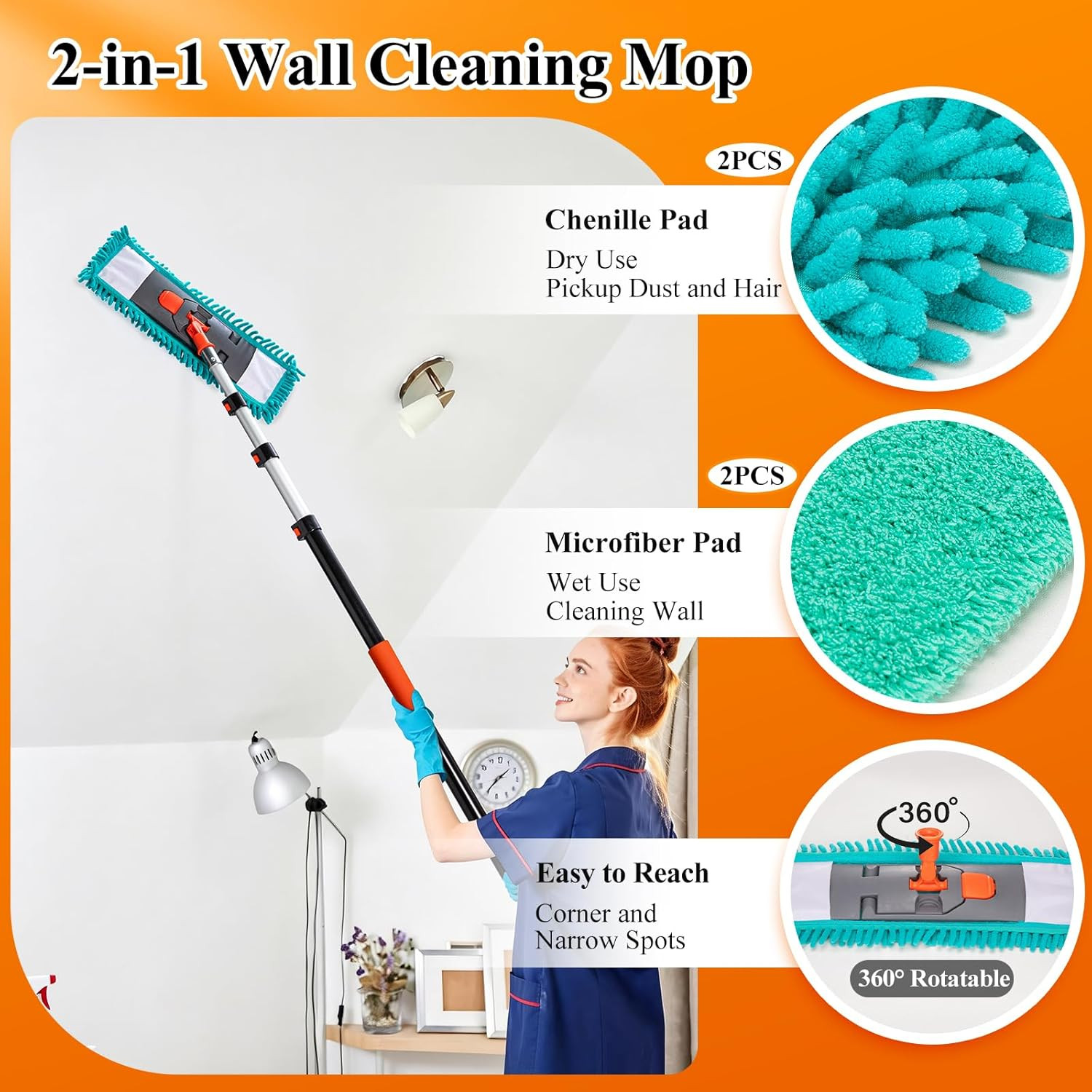 20ft High Ceiling Duster Kit with 4-12ft Heavy-Duty Extension Pole, Cobweb Duste