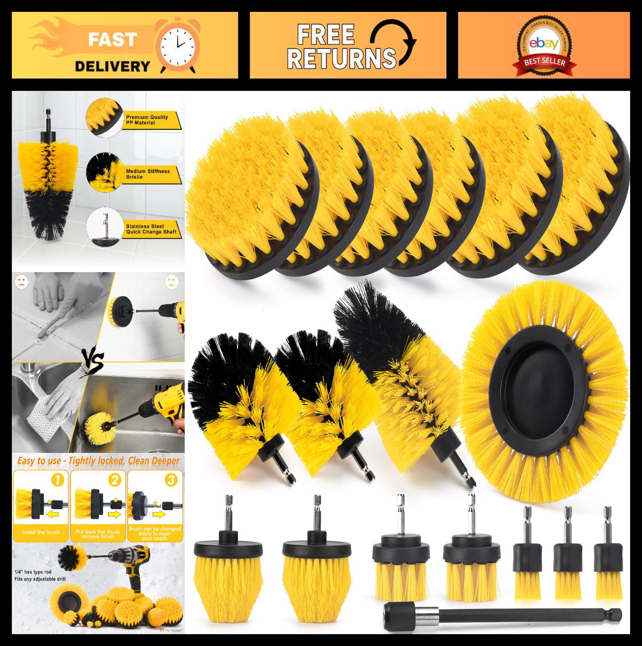 18 Pack Power Drill Brush Set – Scrub Brushes for Car, Bathroom, Carpet, Tile Cl