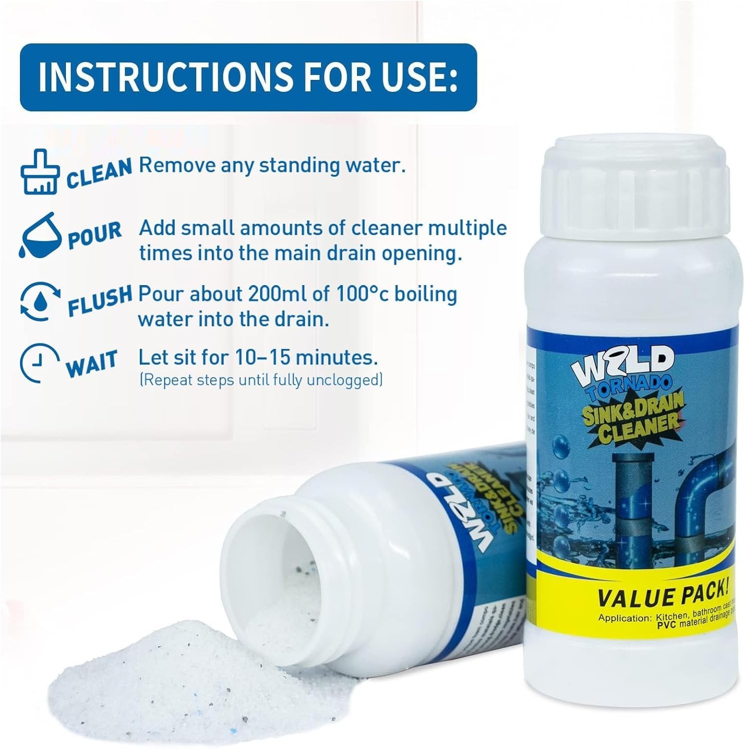 2 Wild Tornado Sink And Drain Cleaner Powder 220 Grams Total Kitchens Bathrooms