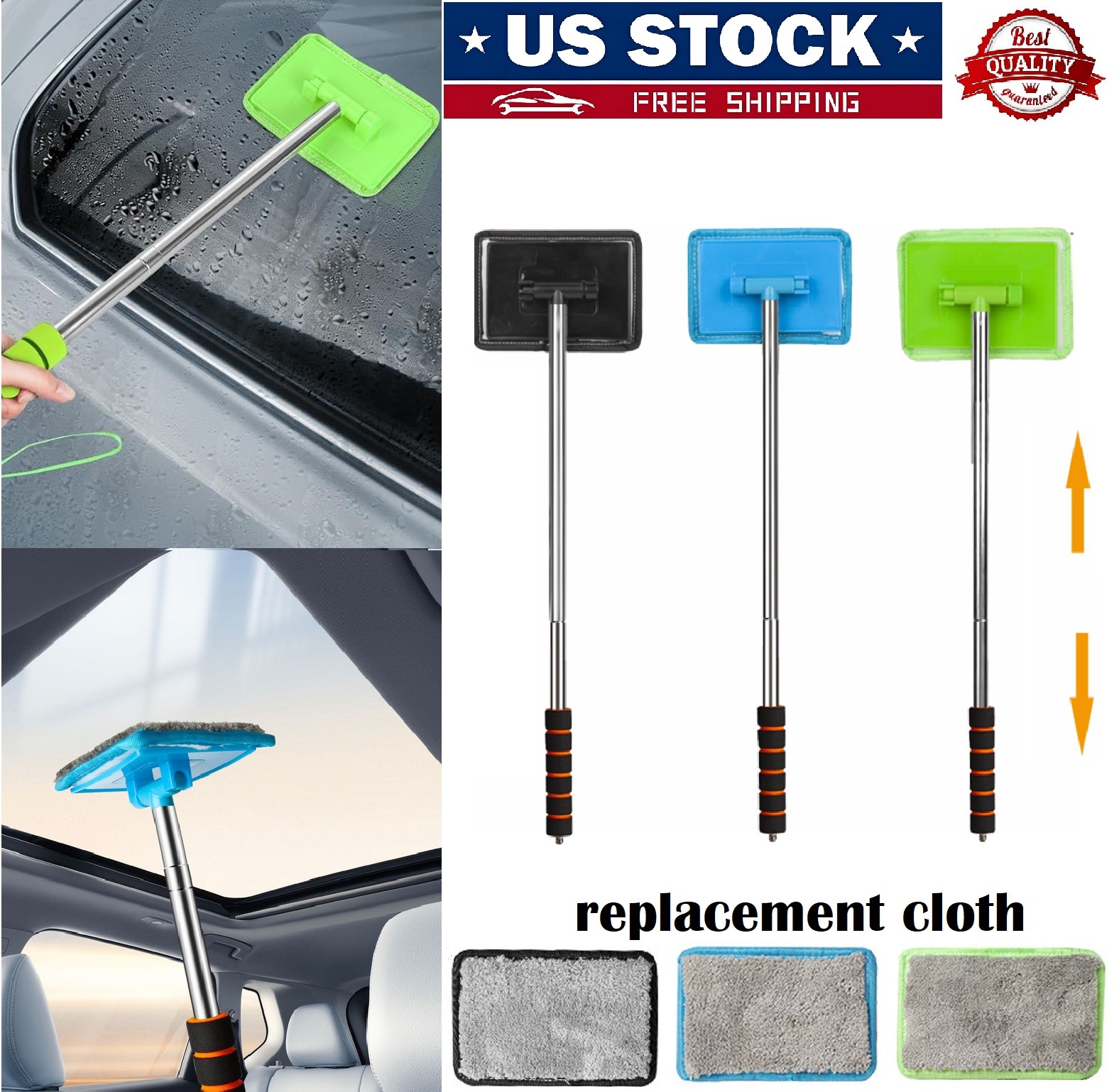 3× Car Extendable Handle Windshield Cleaner Telescopic Glass Wiper Cleaning Tool