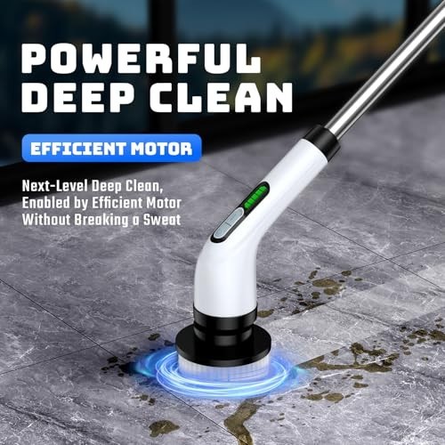 Cordless Electric Spin Scrubber – Dual Speed, Long Handle, 7 Brush Heads, Waterp