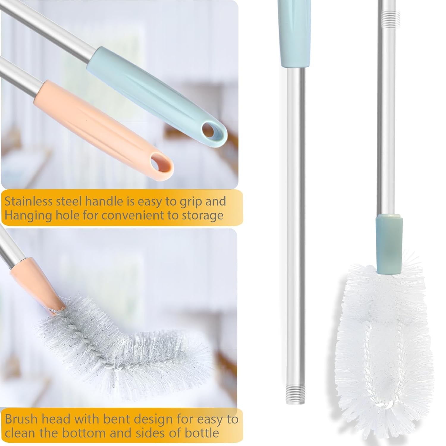 Bendable Long Water Bottle Cleaning Brush 2 Pack 28inch Nylo Bristle Water