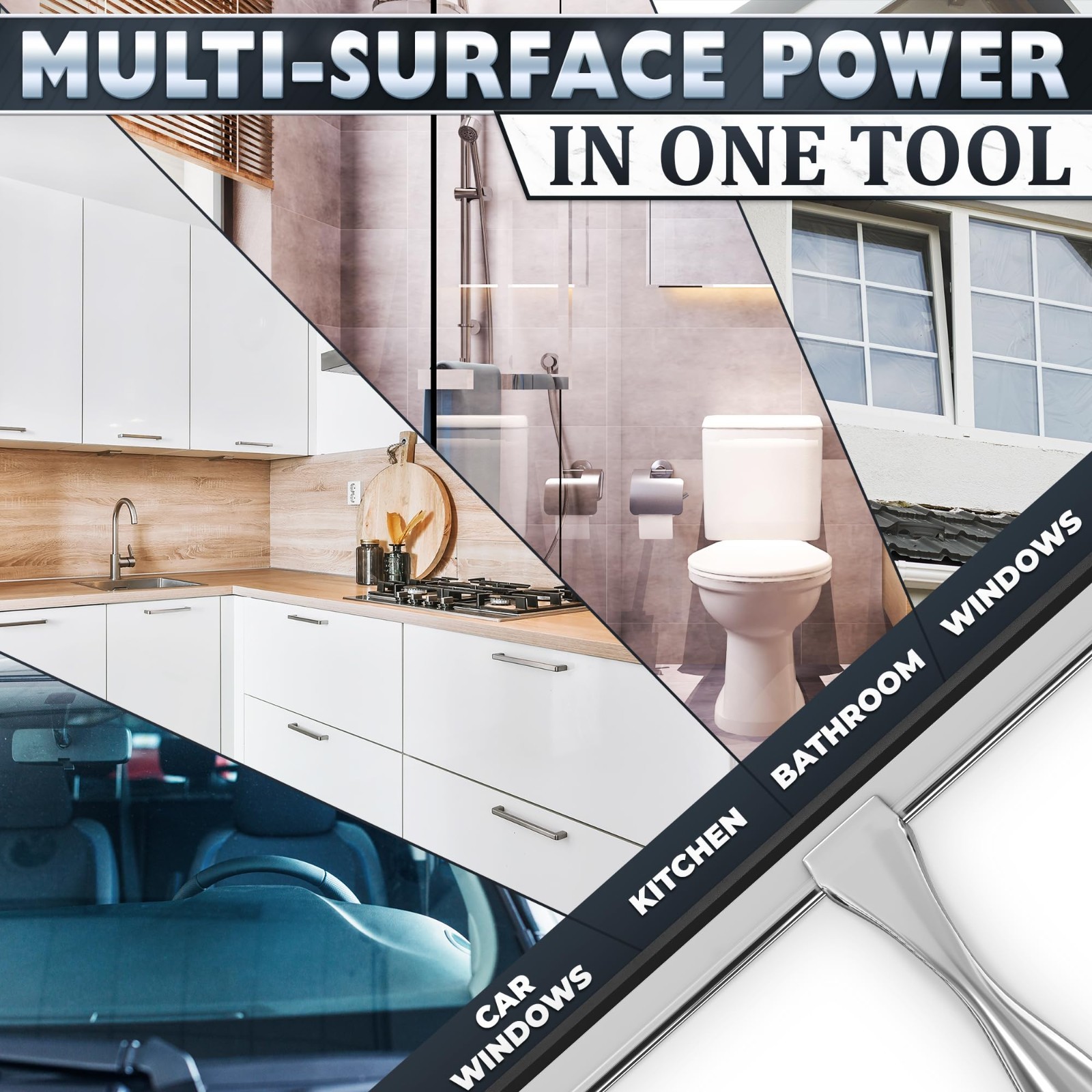 12″ Stainless Steel Shower Door Squeegee – Streak-Free Glass Cleaner with Hooks