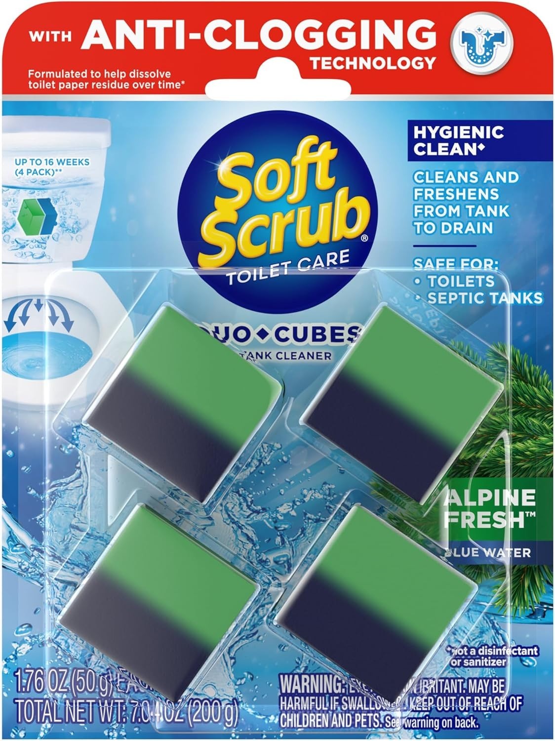 Alpine Fresh In-Tank Toilet Cleaner Duo-Cubes – Safe for Septic Systems, 4 Count