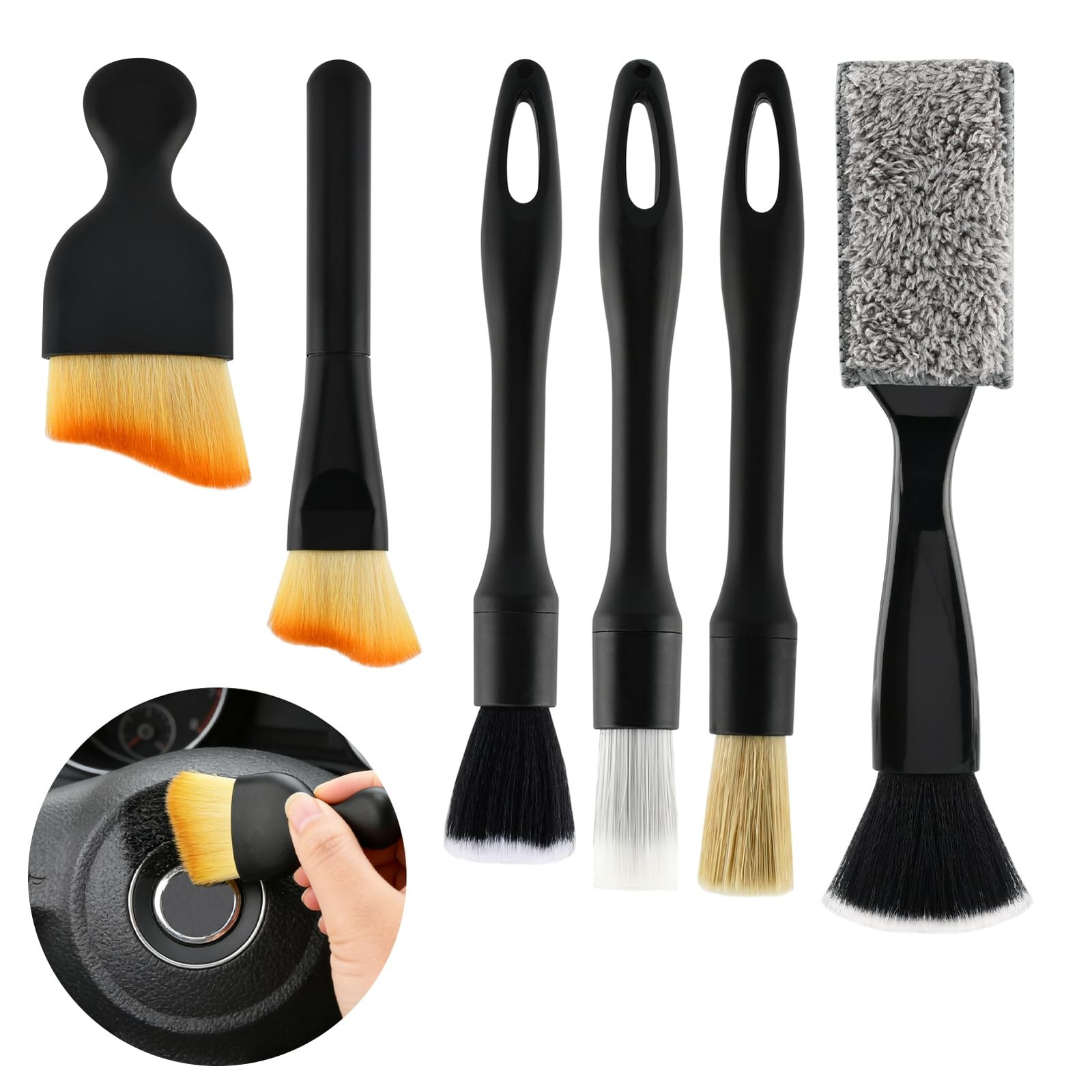 6 Pcs Car Detailing Brush Kit Automotive Interior Exterior Detailing Kit