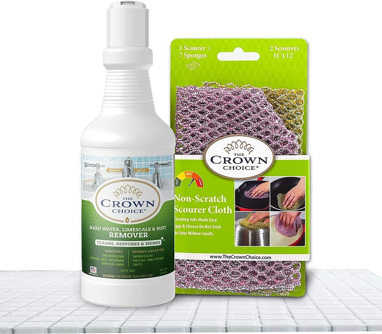 Hard Water Stain Remover Kit Hardwater Cleaner 16oz & Non Scratch Scourer NEW