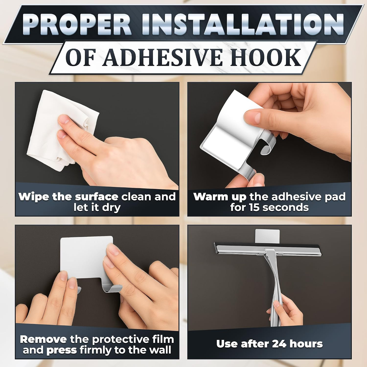 12″ Silver Shower Door Squeegee – Stainless Steel Shower Squeegee for Streak-Fre
