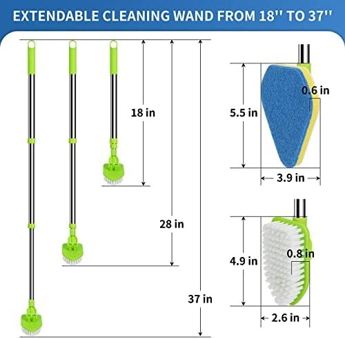 2 in 1 Scrub Cleaning Brush with 37” Long Extendable Handle,1 Stiff Bristle and