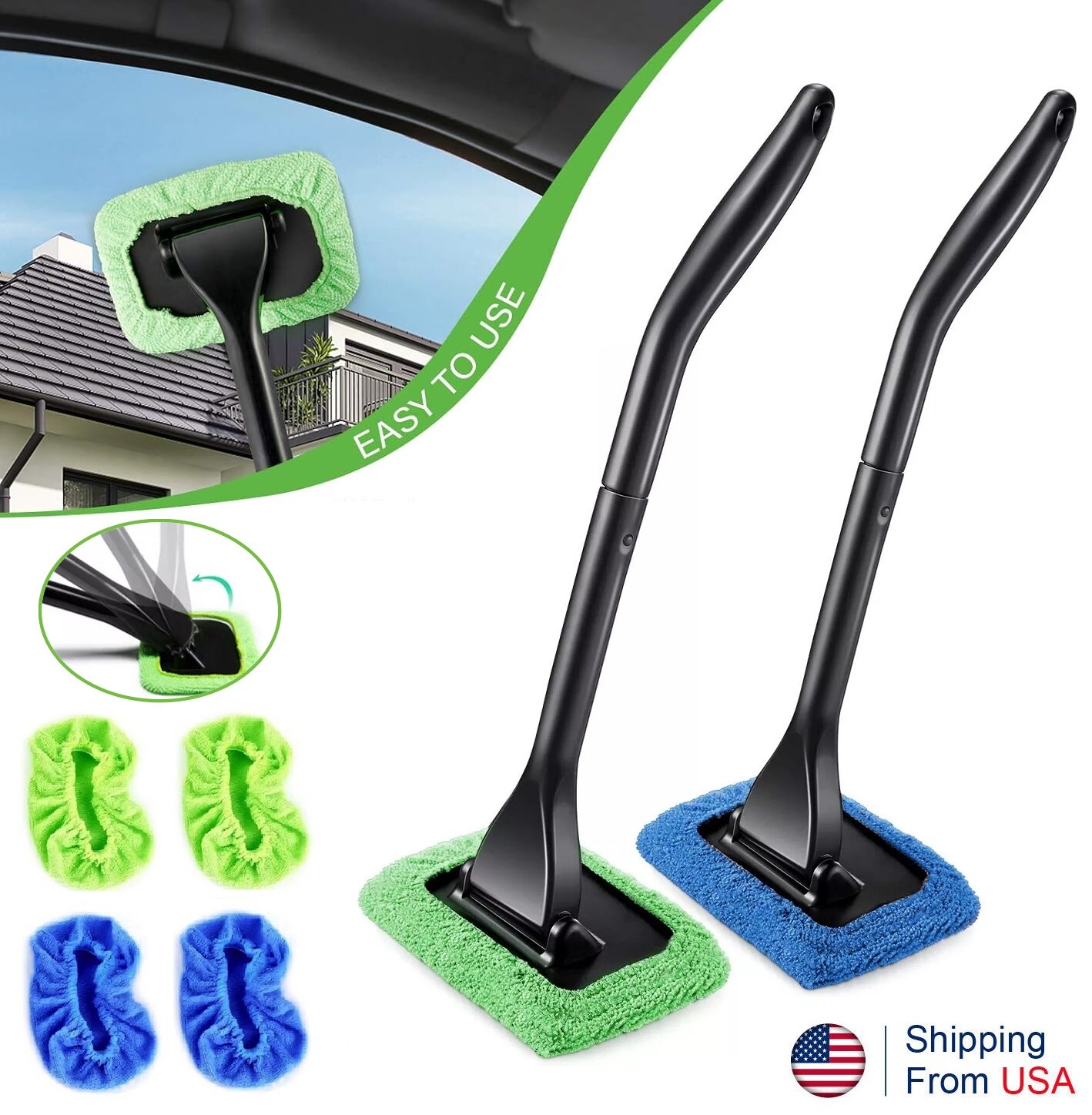 6× Window Windshield Cleaning Tool Microfiber Car Wiper Cleaner Glass Brush US
