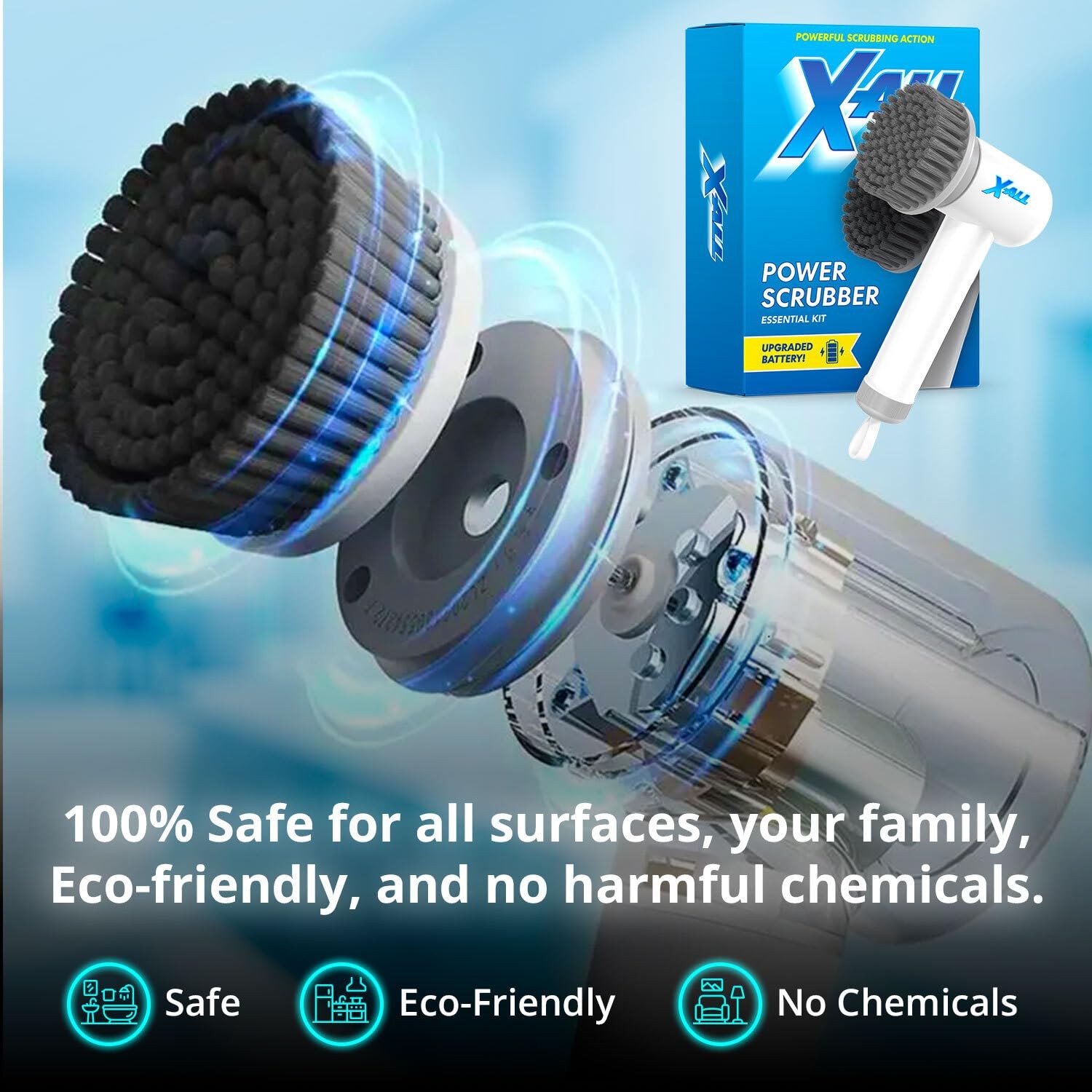 X-All Spin Power Scrubber – Rechargeable Lightweight Waterproof Cordless 2-Sp…