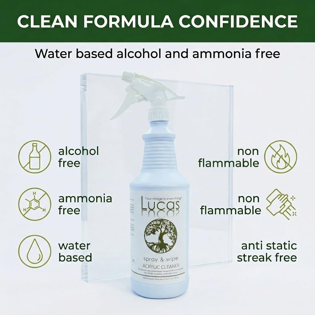 Acrylic & Plastic Cleaner Spray – Streak-Free for Plexiglass, Glass, Mirrors & M