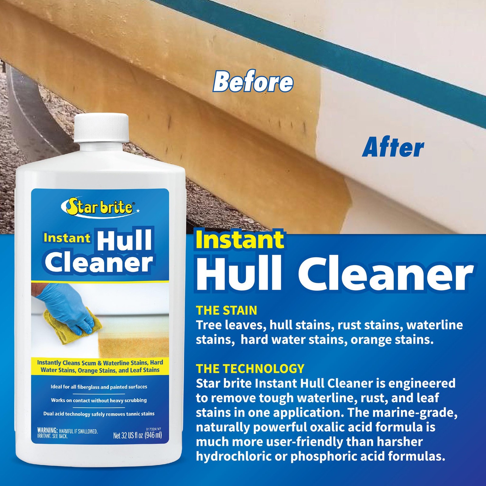 STAR BRITE Instant Hull Cleaner – Easily Remove Stains, Scum Lines & Grime…