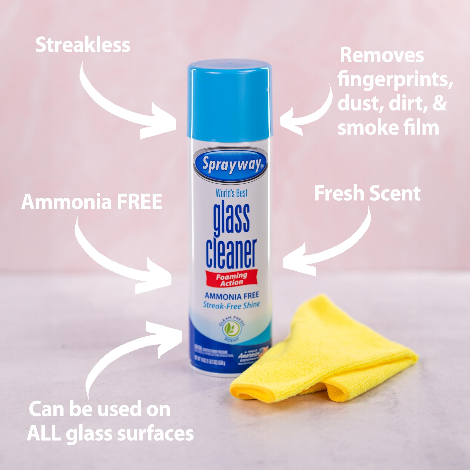 Sprayway Glass Cleaner Foaming Aerosol Spray, 19oz, Pack 19 Ounce (Pack of 2)