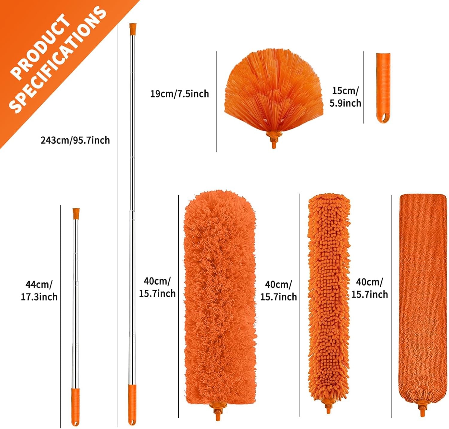 Cobweb Duster with Extension Pole,Cleaner Outdoor 110″ Telescoping Extended Sspi