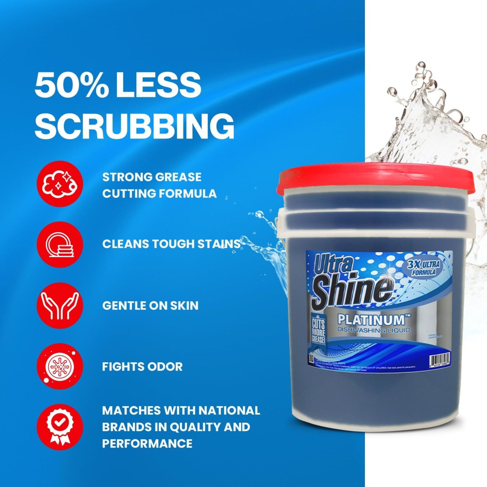Ultra Shine™ 2 Pack 3X Platinum™ Dishwashing Liquid Grease Remover, 5 Gal, Blue