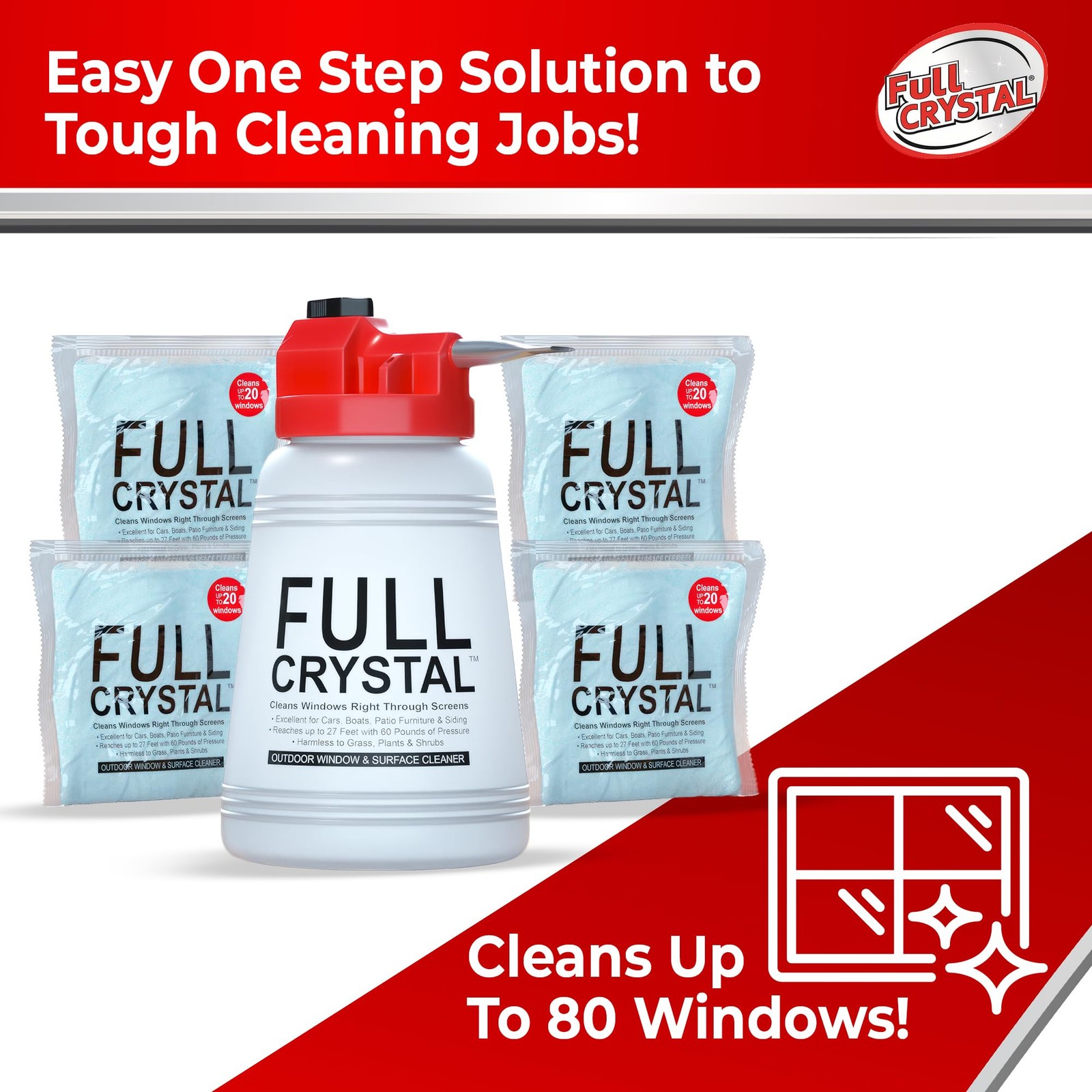 Window Cleaning Kit – 16 oz Glass Cleaner and Bottle with 27 ft Reach, Each 4…