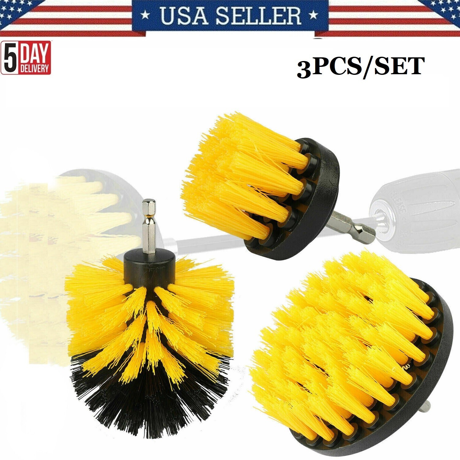 3 Pcs Round Car SUV Electric Bristle Drill Tub Rotary Brush Cleaing Tool