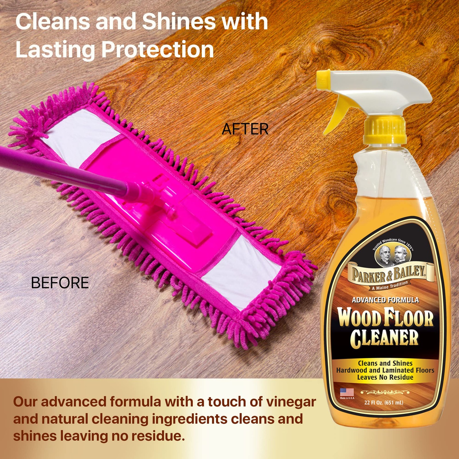 Wood Floor Cleaner – Use on Hardwood, Laminated or Faux Finished Floors. Shin…