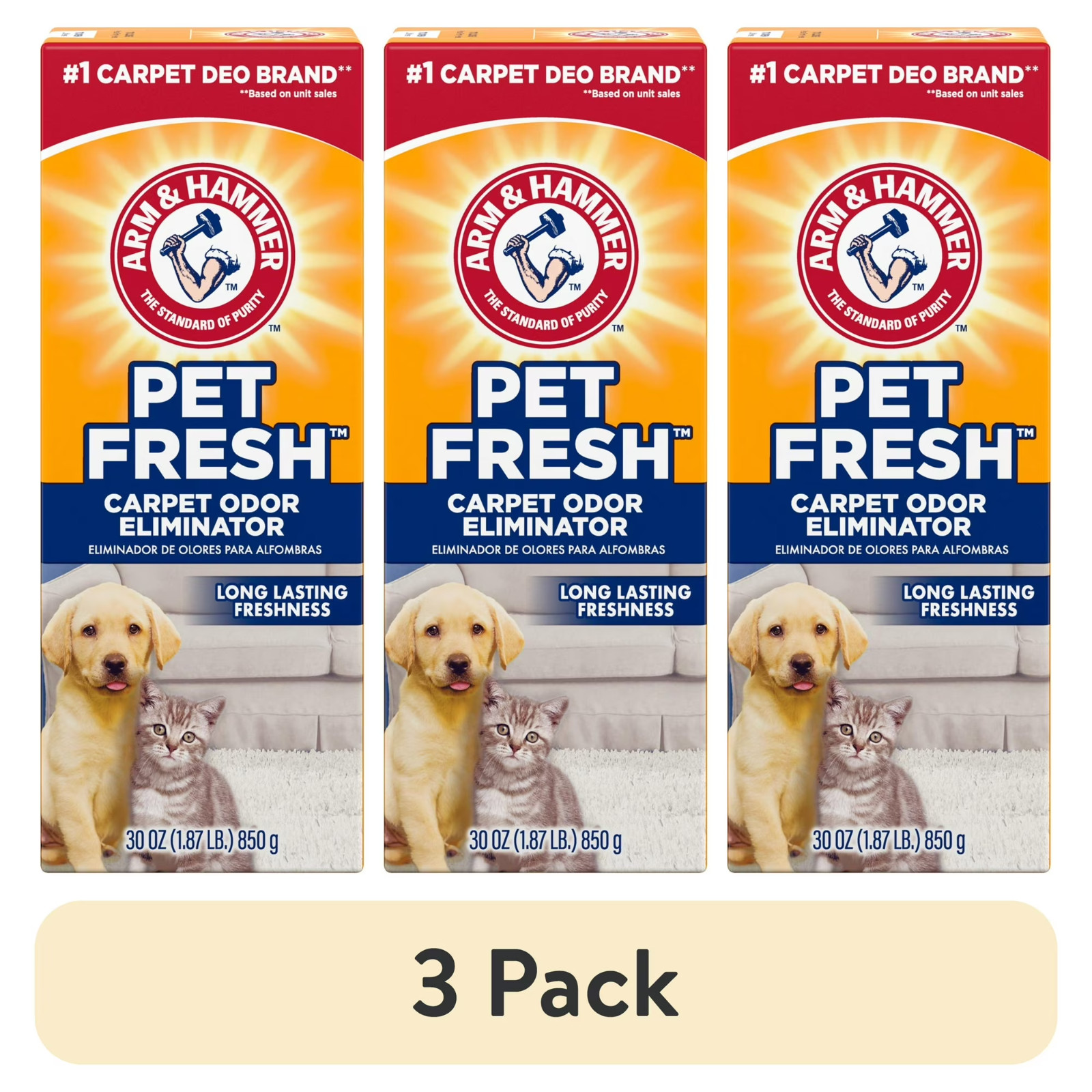 (3 pack) ARM & HAMMER Pet Fresh Odor Eliminating Deodorizing Carpet Powder 30 Oz