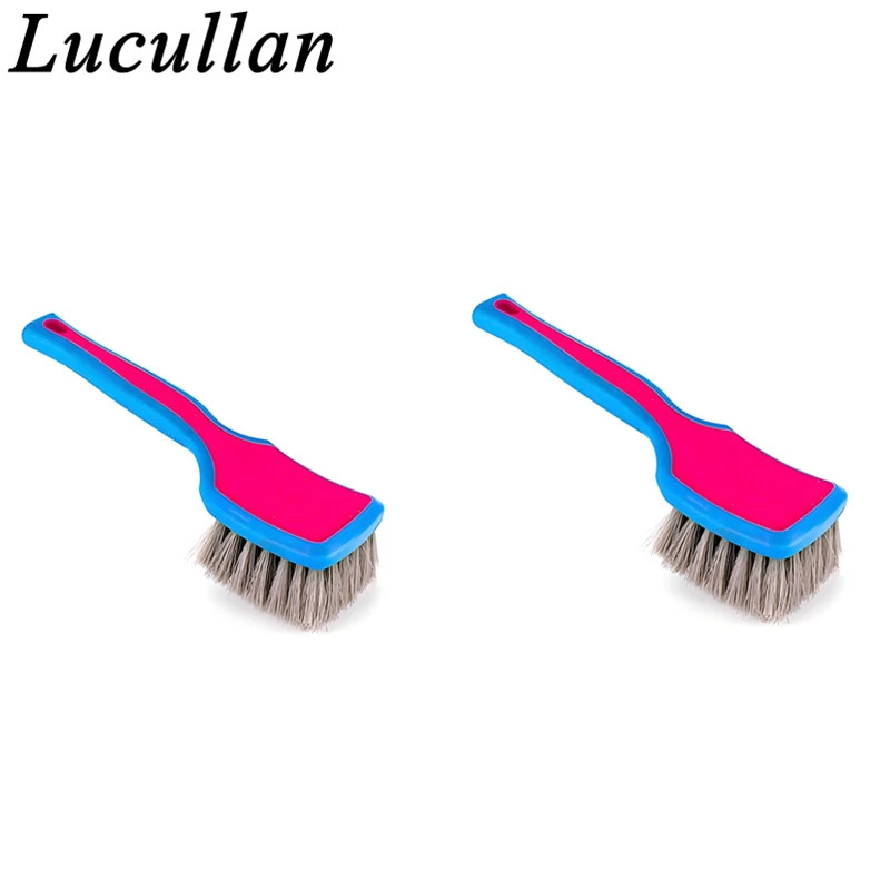 Lucullan Tire Cleaning Brush Medium Stiff Synthetic Bristles Ergonomic Grip Pink