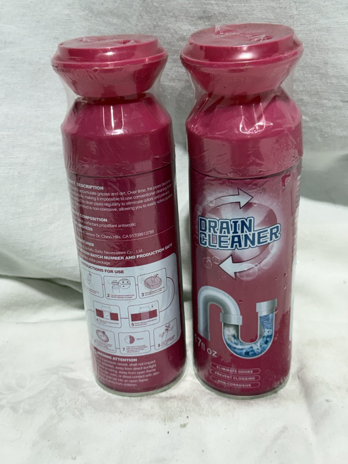 2-Pack Pressurized Foam Drain Cleaner 17 oz Non-Corrosive Clog Remover Aerosol