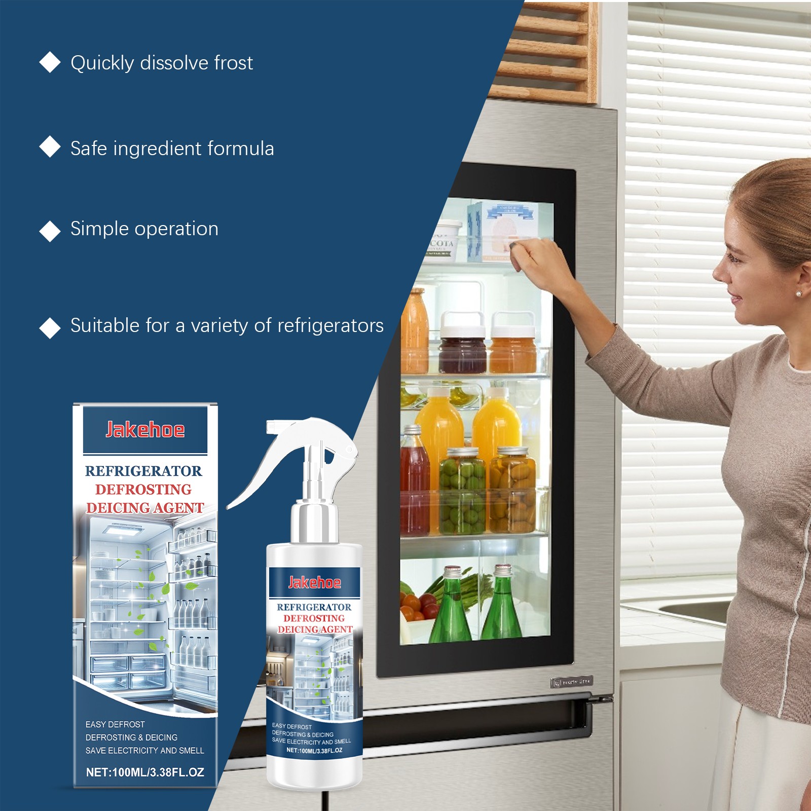 Freezer Defrost De-Icer Spray Ice Remover Quick Melt Safe for Refrigerator