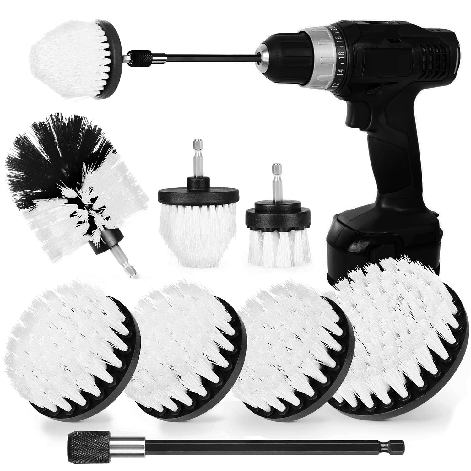 Drill Brush Attachment Set, 7 Pack 1/4in Power Scrubber Brush + Extend Long R…