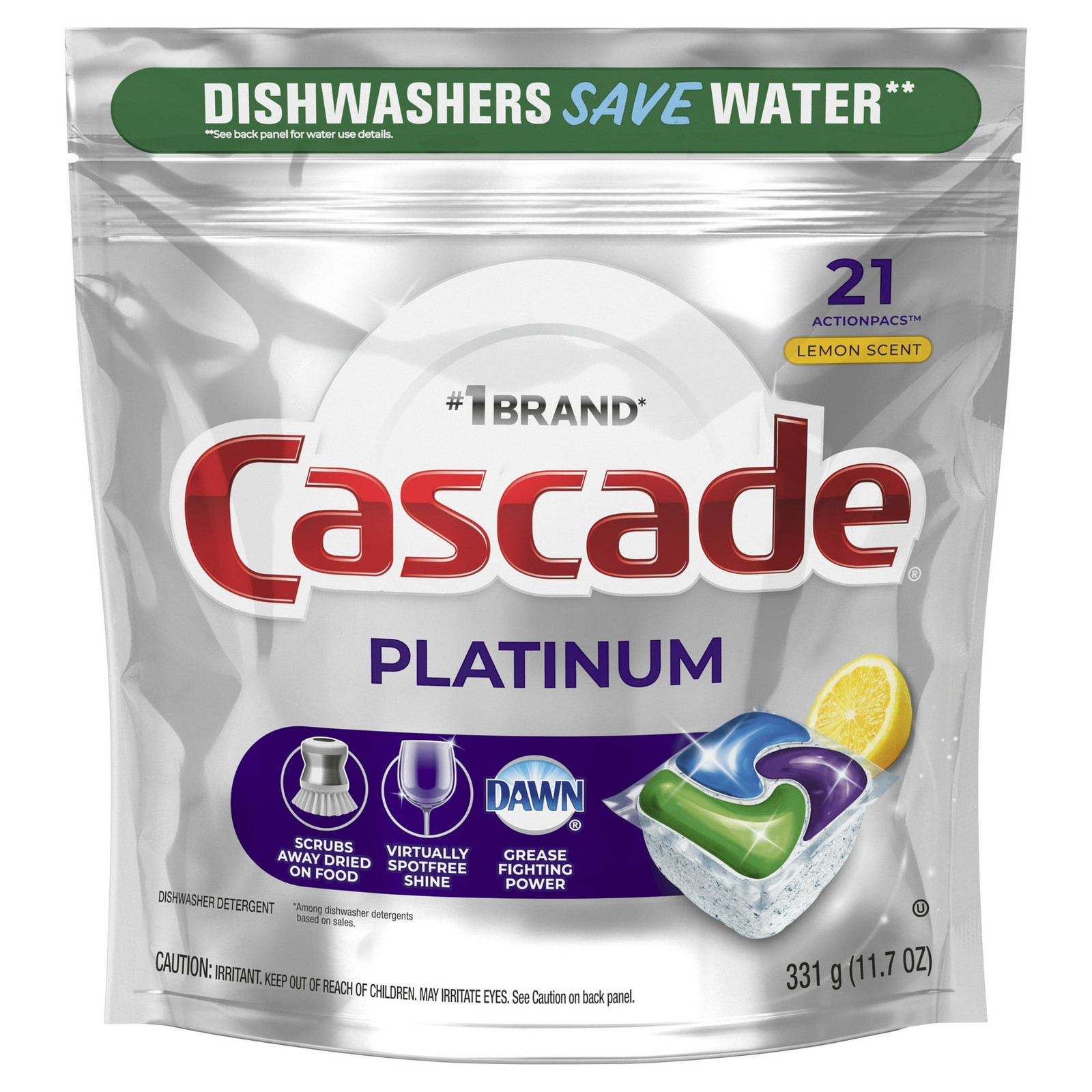 Cascade Platinum ActionPacs Dishwasher Detergent Lemon Scent, 21 ct