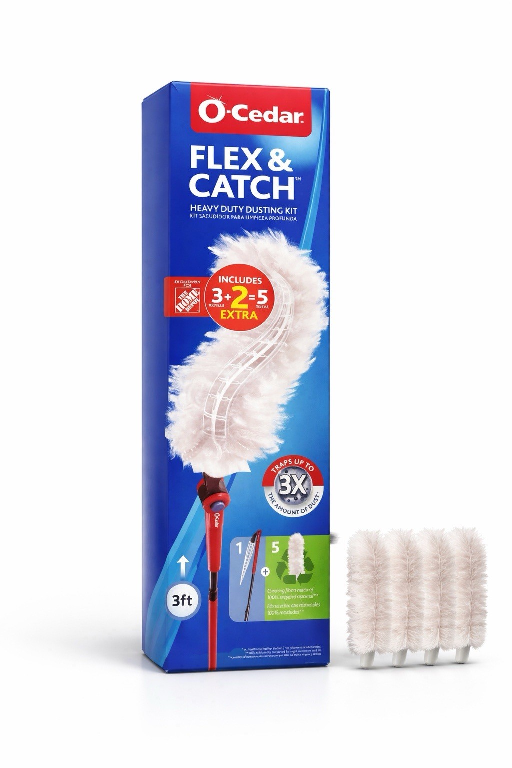 O-Cedar Flex & Catch Heavy Duty Dusting Kit Extendable Duster 5 Refills New