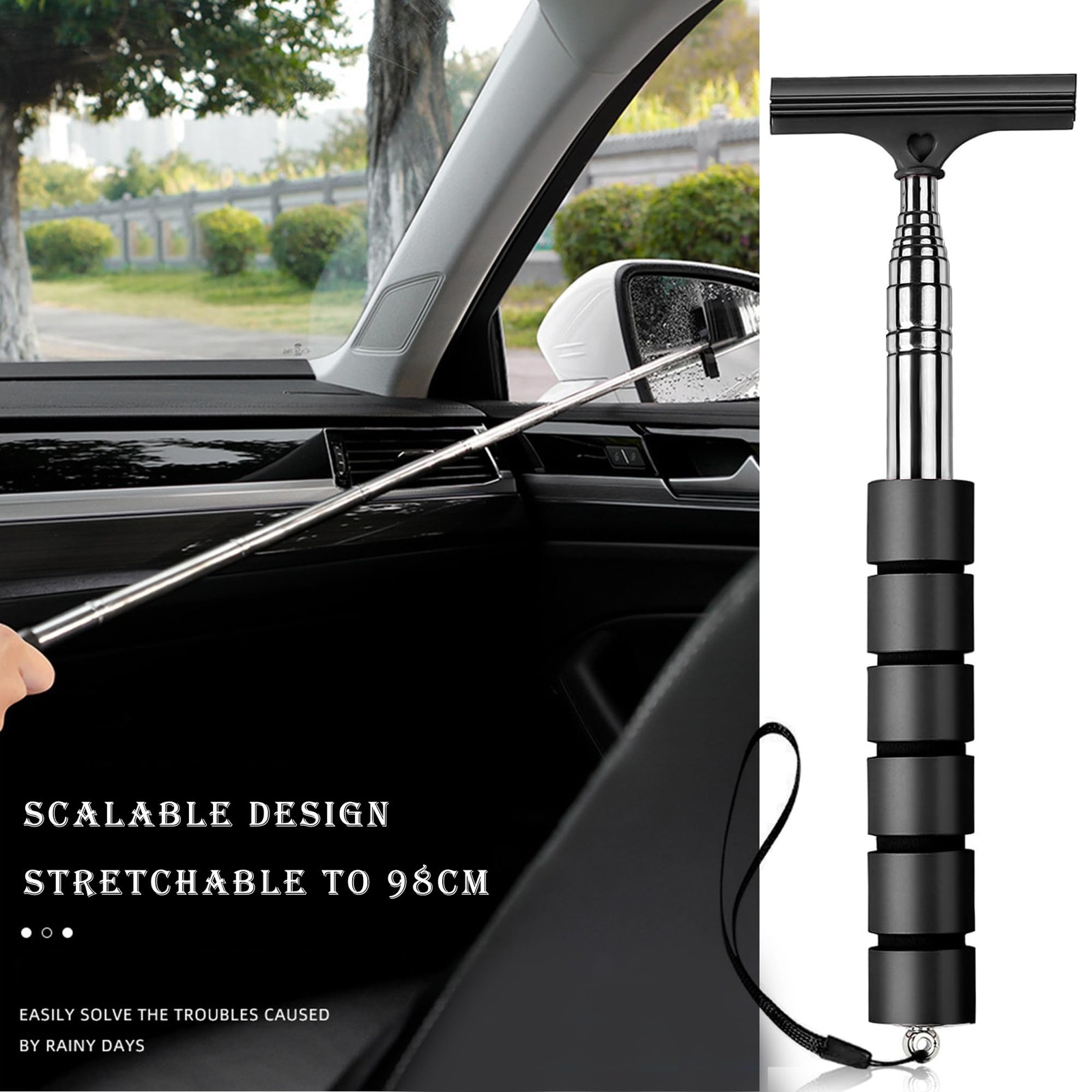 3 PCS Side Mirror Squeegee Car Mirror Squeegee Retractable Car Rearview Mirror