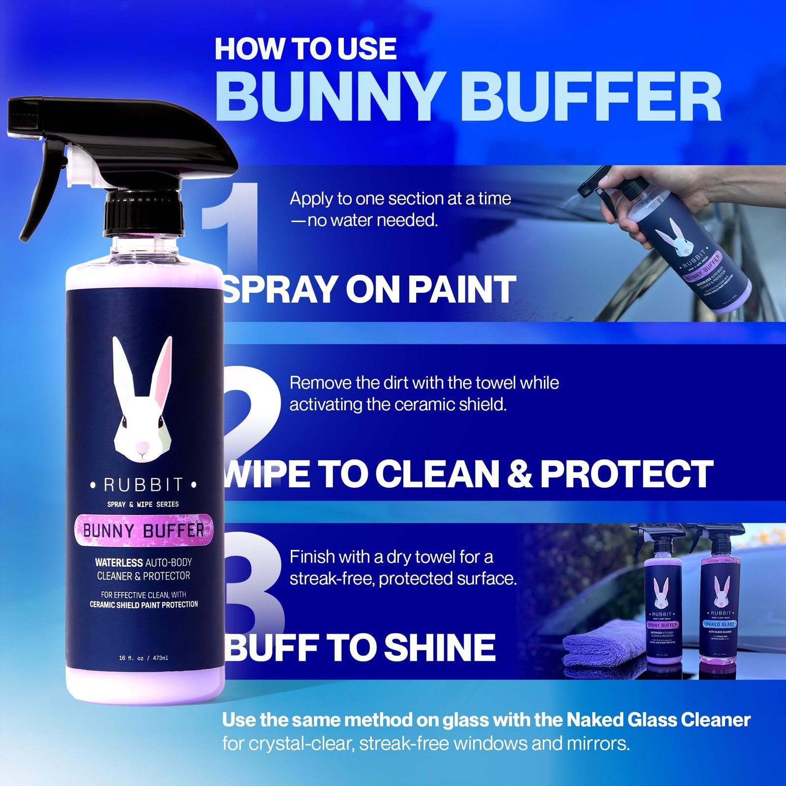 Bunny Buffer Bundle, Waterless SiO2 Ceramic Car Wash & Protect Kit with Auto …