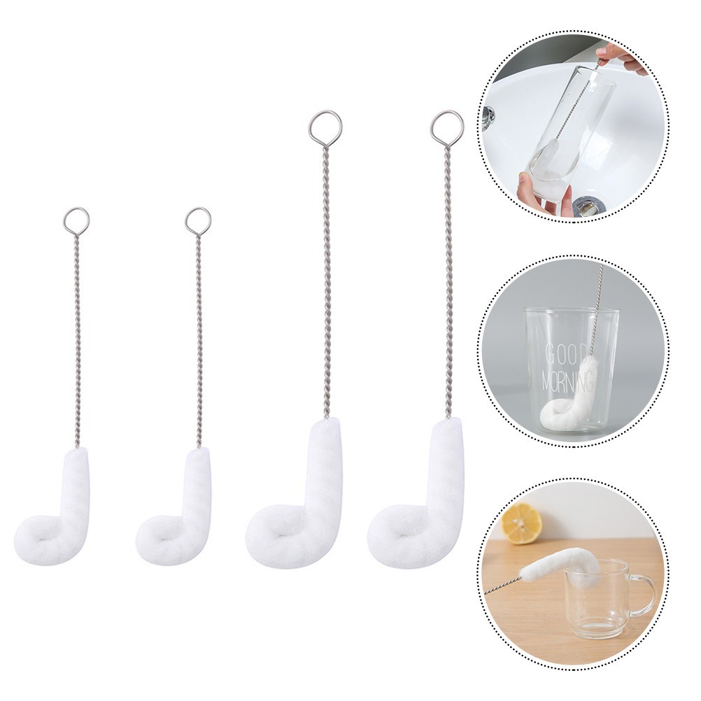 4Pcs Reusable Flexible Bottle Brush Set Durable Fiber Stainless Steel