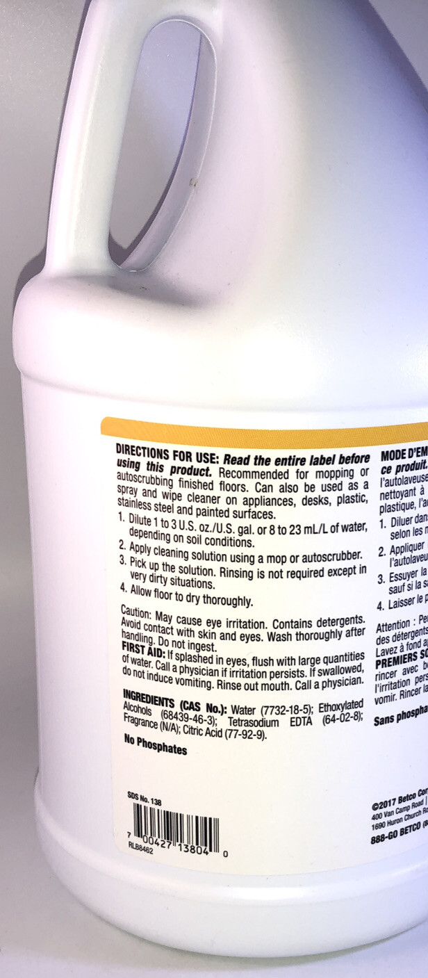SHIPS N 24 HRS-Betco pH7 #138 Daily Floor Cleaner Lemon Scent 1 Gal.-Brand New