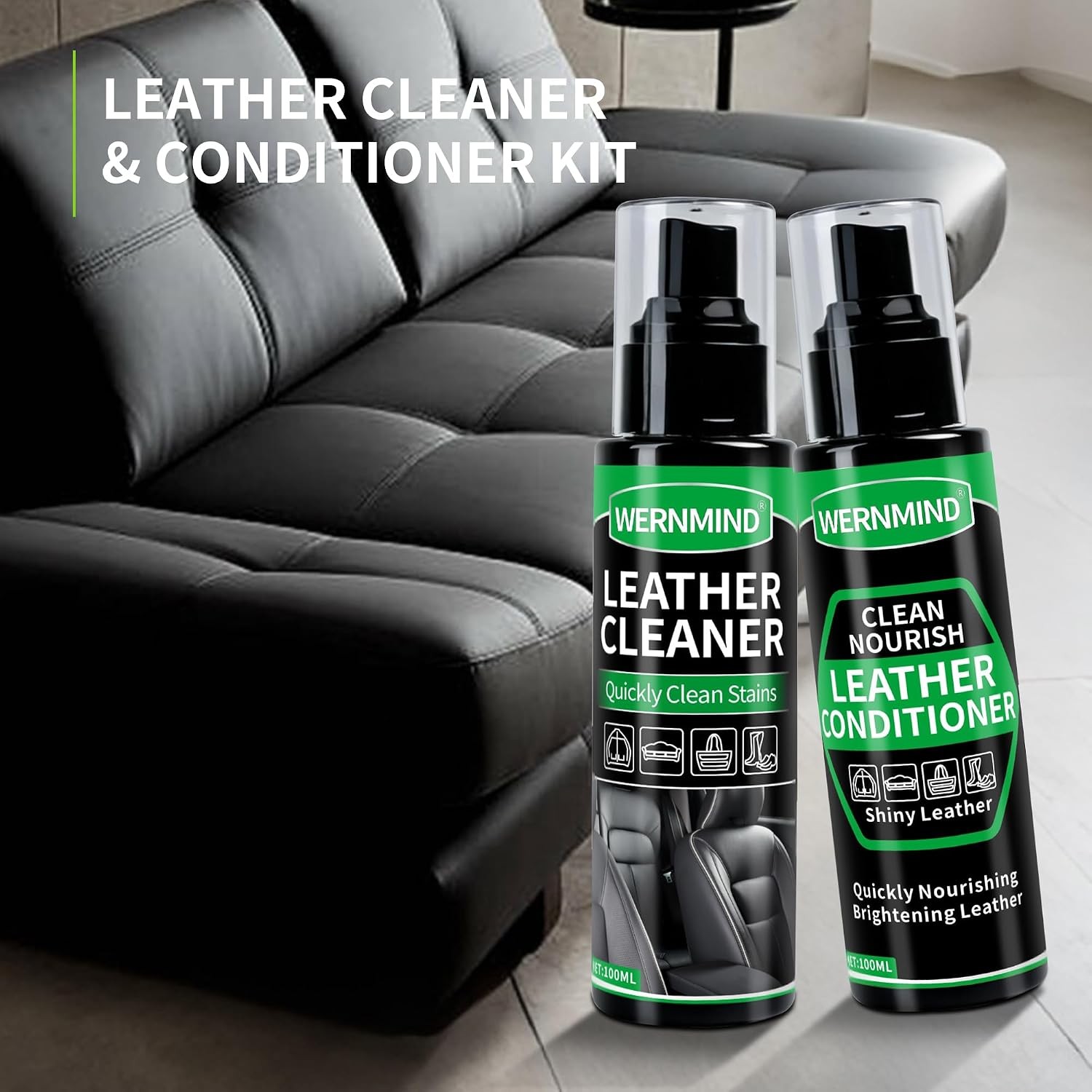 Leather Car Interior Cleaner Conditioner Kit with Clear Spray and Conditioner
