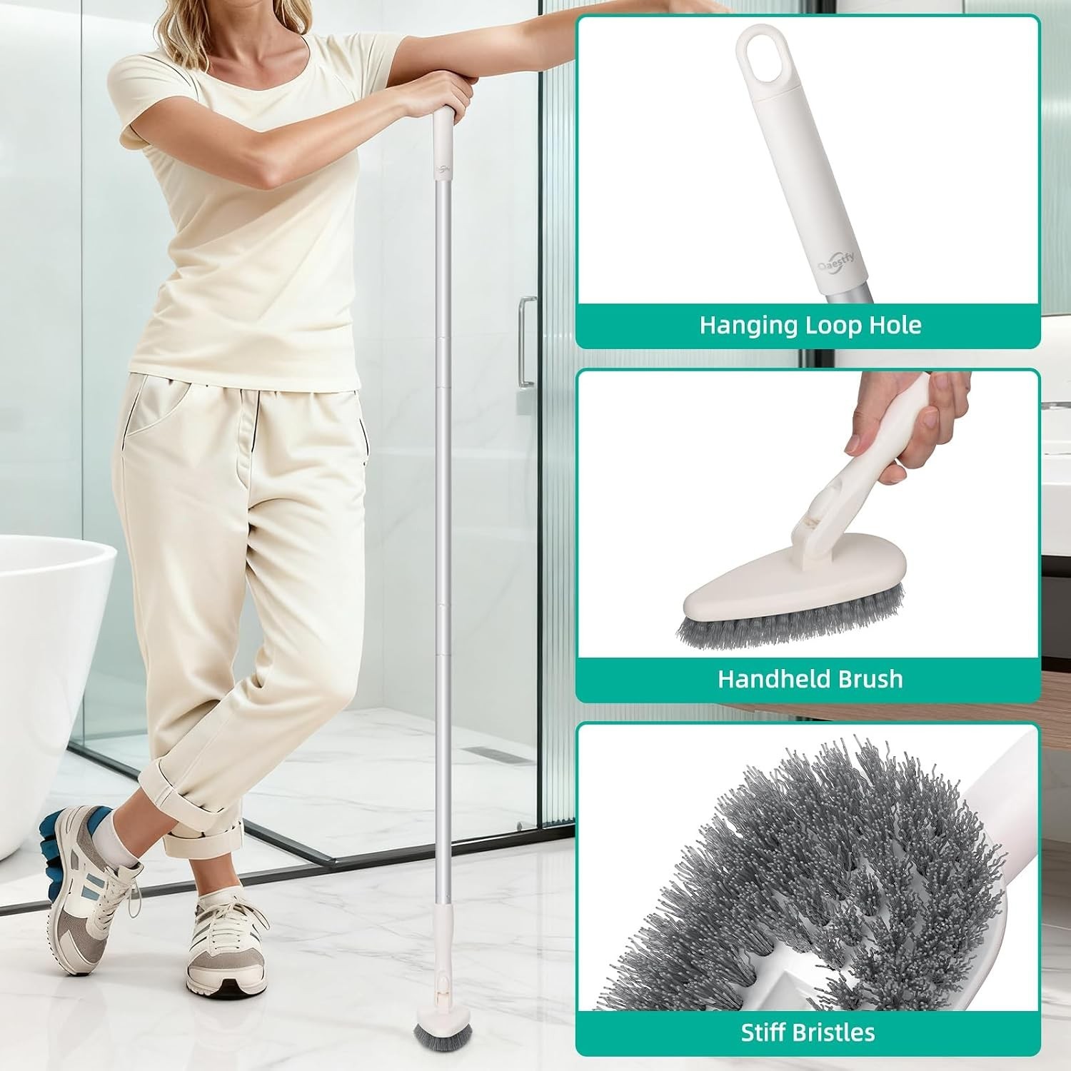 4-in-1 Tub and Tile Shower Scrubber, 51” Bathtub Cleaning Brush with Long Ha…