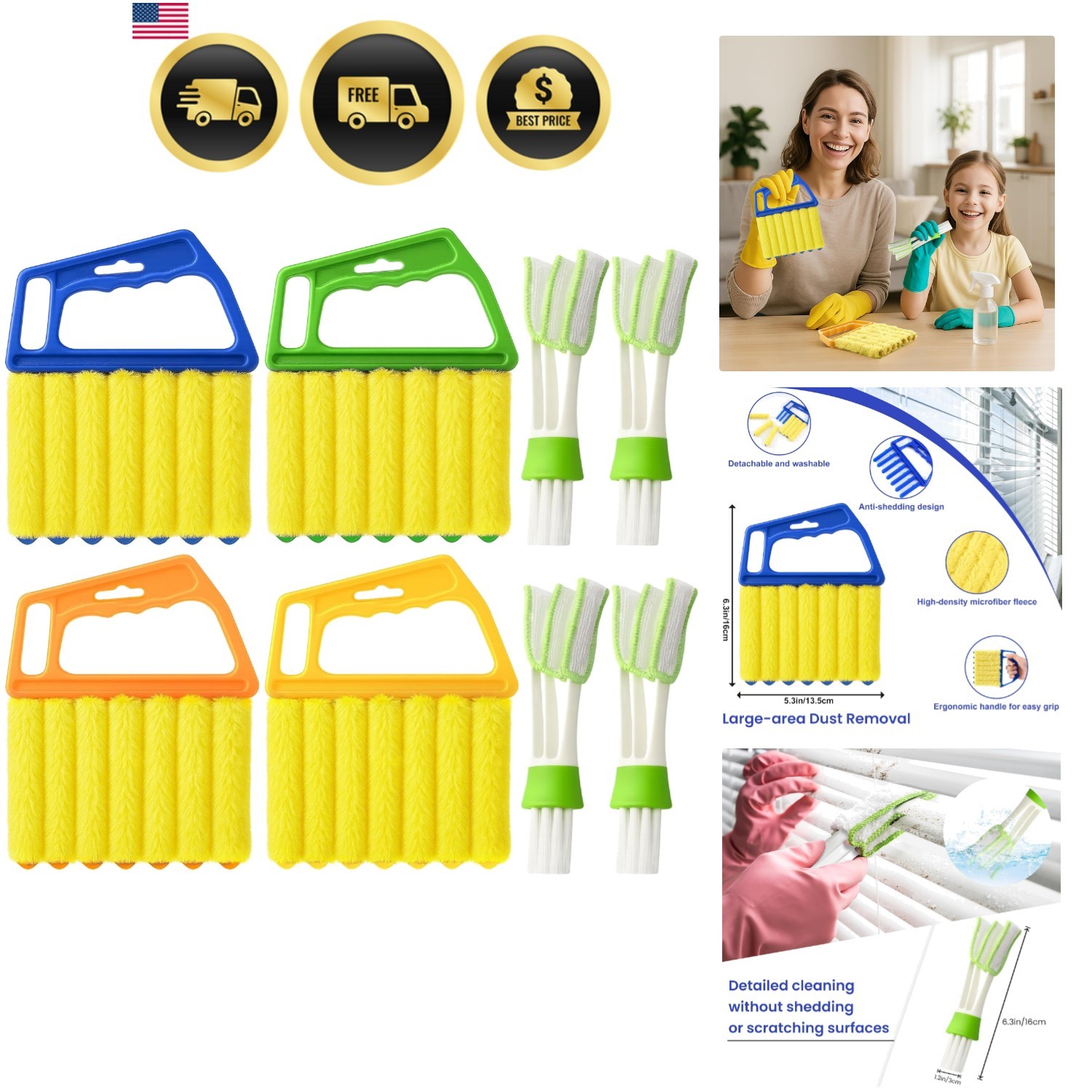 Blind Cleaner Duster Tool – 4 Pcs 7 Fingers Anti-Shedding Window Blind Cleane…