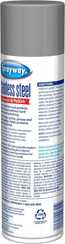 Sprayway SW841R Oil-Based Stainless Steel Cleaner and Polish, Protects and Prese