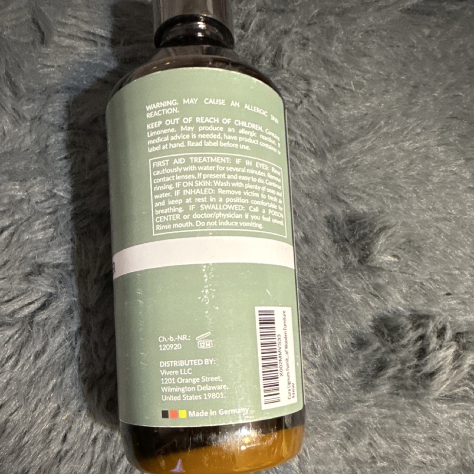 Cura Lignum Furniture Restorer Vegan Natural No Mineral Oil 17 fl oz 500 ml