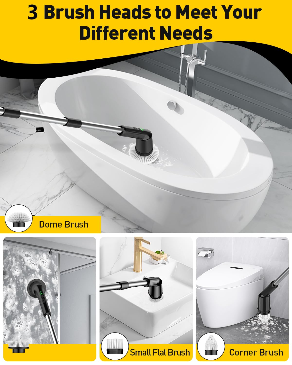 Electric Spin Scrubber for Cleaning Bathroom, Shower Scrubber Rotary Floor Brush