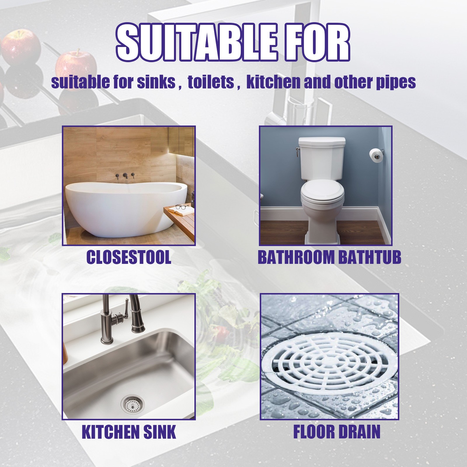 JAKEHOE Pipe Dredge Powder, Household Kitchen And Bathroom Drain Water Clogging