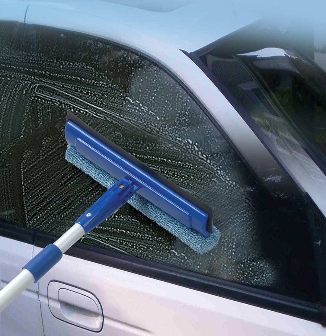 Window Washer And Silicone Squeegee Auto Easy Grip Extendable Handle Microfiber