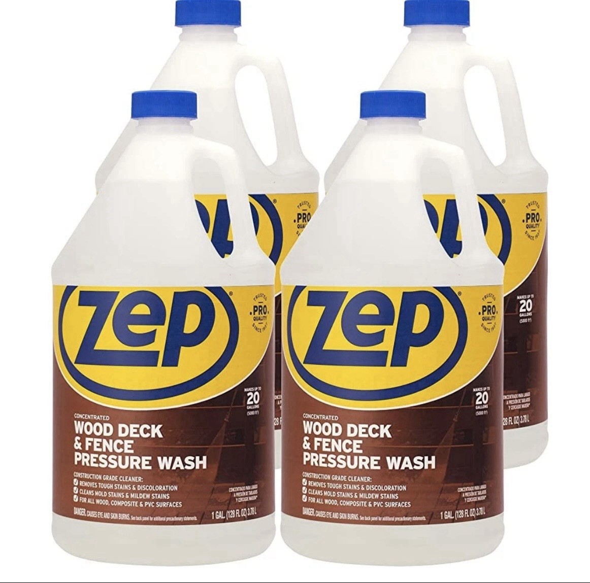 Zep Wood Deck and Fence Pressure Wash Cleaner Concentrate – 1 Gallon (Case of 4)
