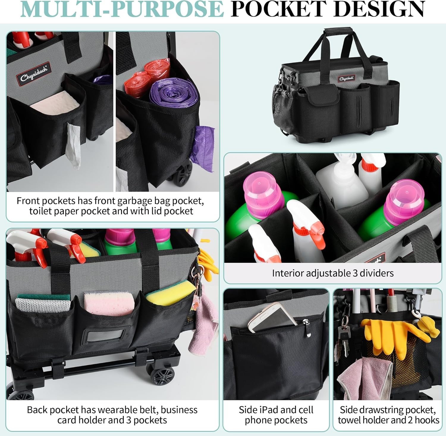 Large Capacity Wheeled Cleaning Caddy – Perfect for Home, Car, Office, and More