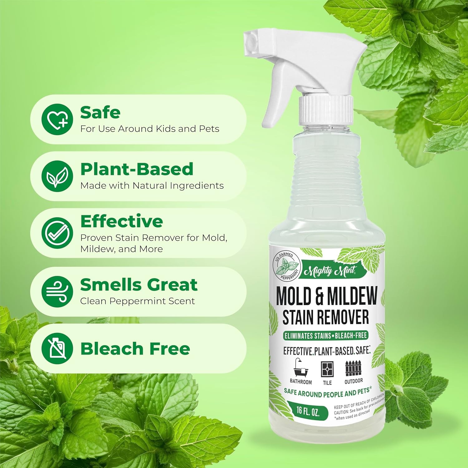 Mold & Mildew Stain Remover Spray Bathroom Kitchen Shower Cleaner Mighty Mint