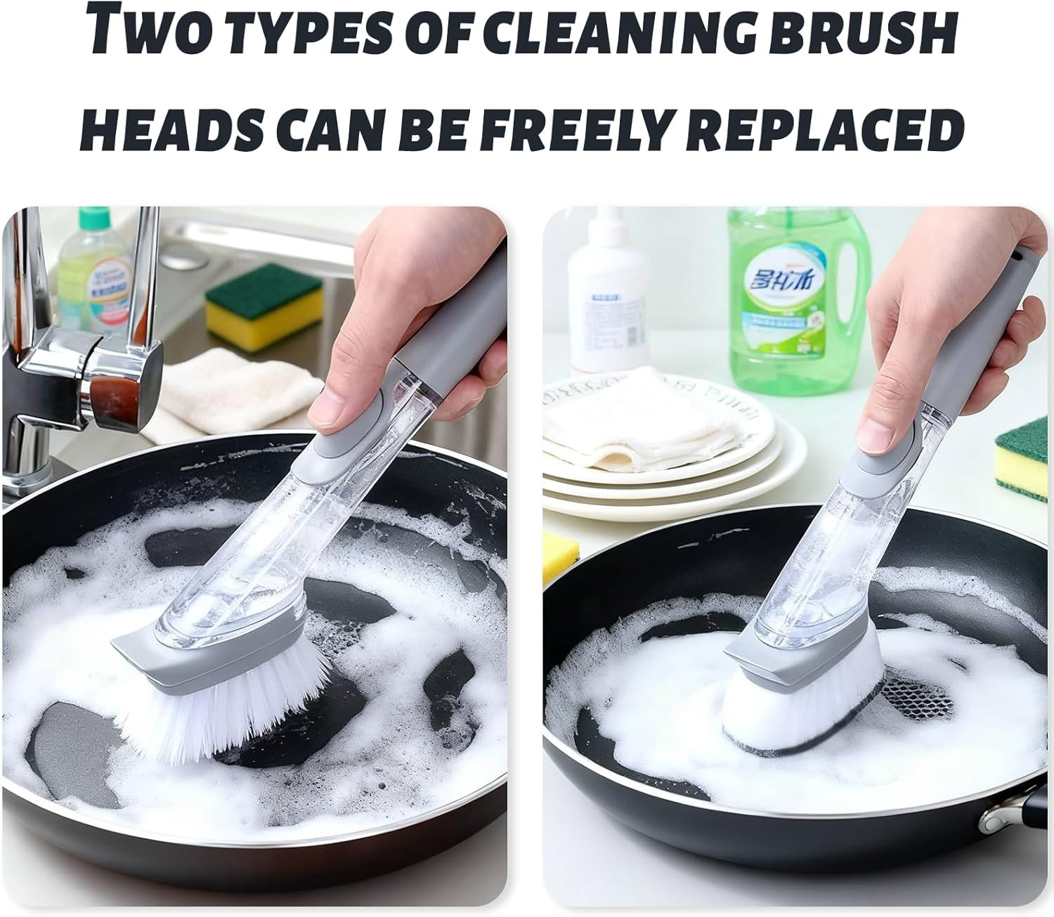 Dish Brush,Dish Scrubber with Soap Dispenser Dish Wand Kitchen Brushes for Di…