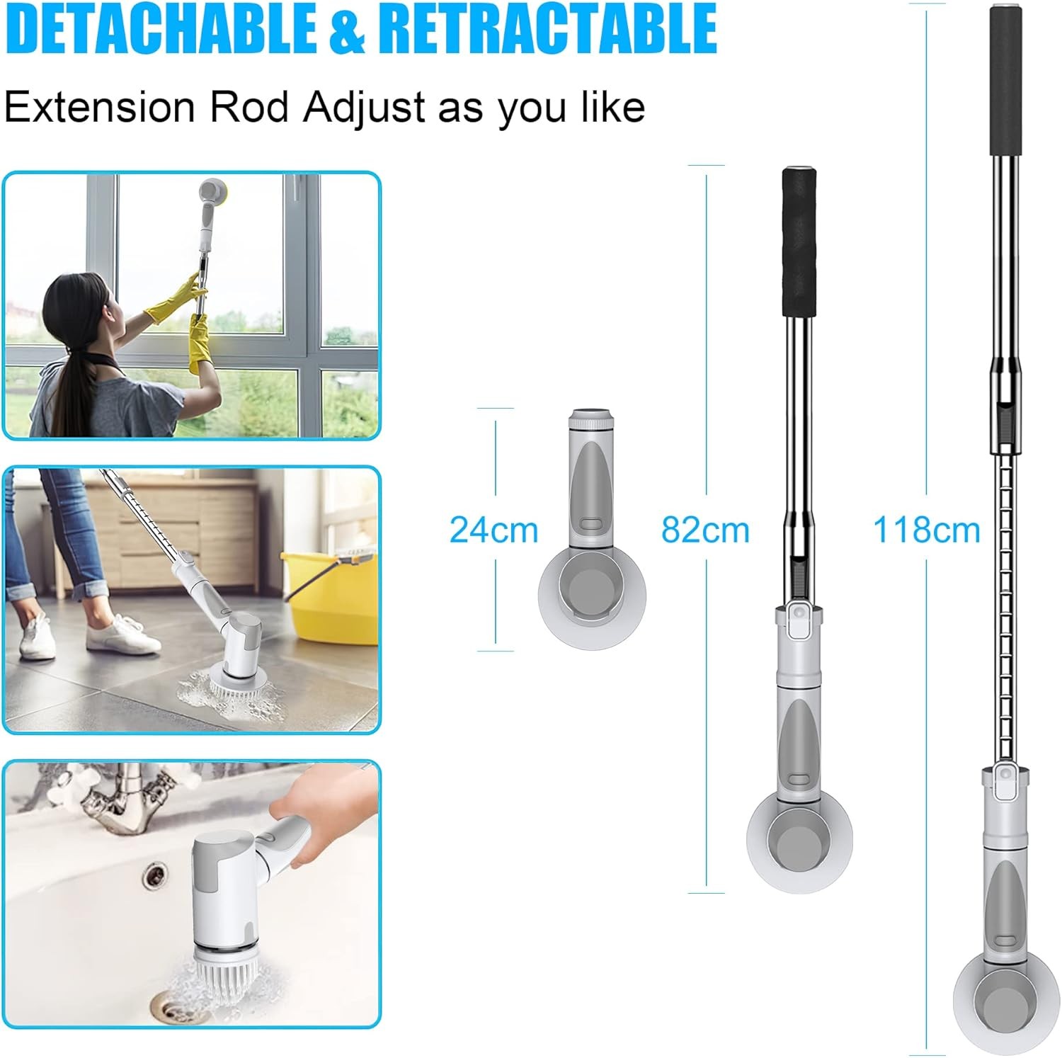 Electric Spin Scrubber 308 RPM, 2000mAh, 90min Run Time, 6 Brush Heads