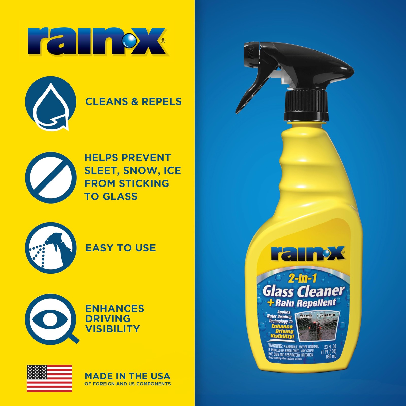 Rain-X 5071268 2-in-1 Glass Cleaner and Rain 23 Fl Oz (Pack of 1), No Color