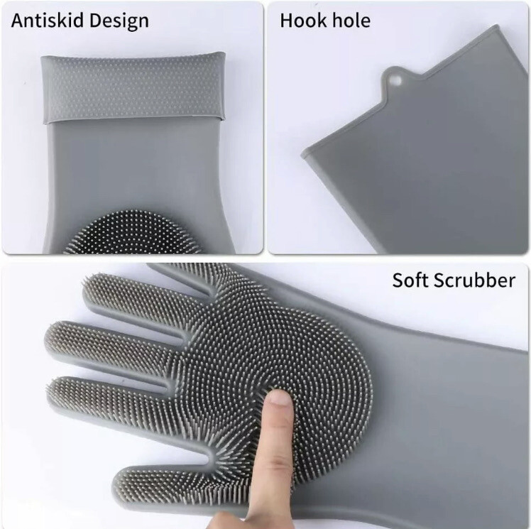 1 Pair Magic Silicone Rubber Dish Washing Gloves Kitchen Scrubber Clean NWOT New