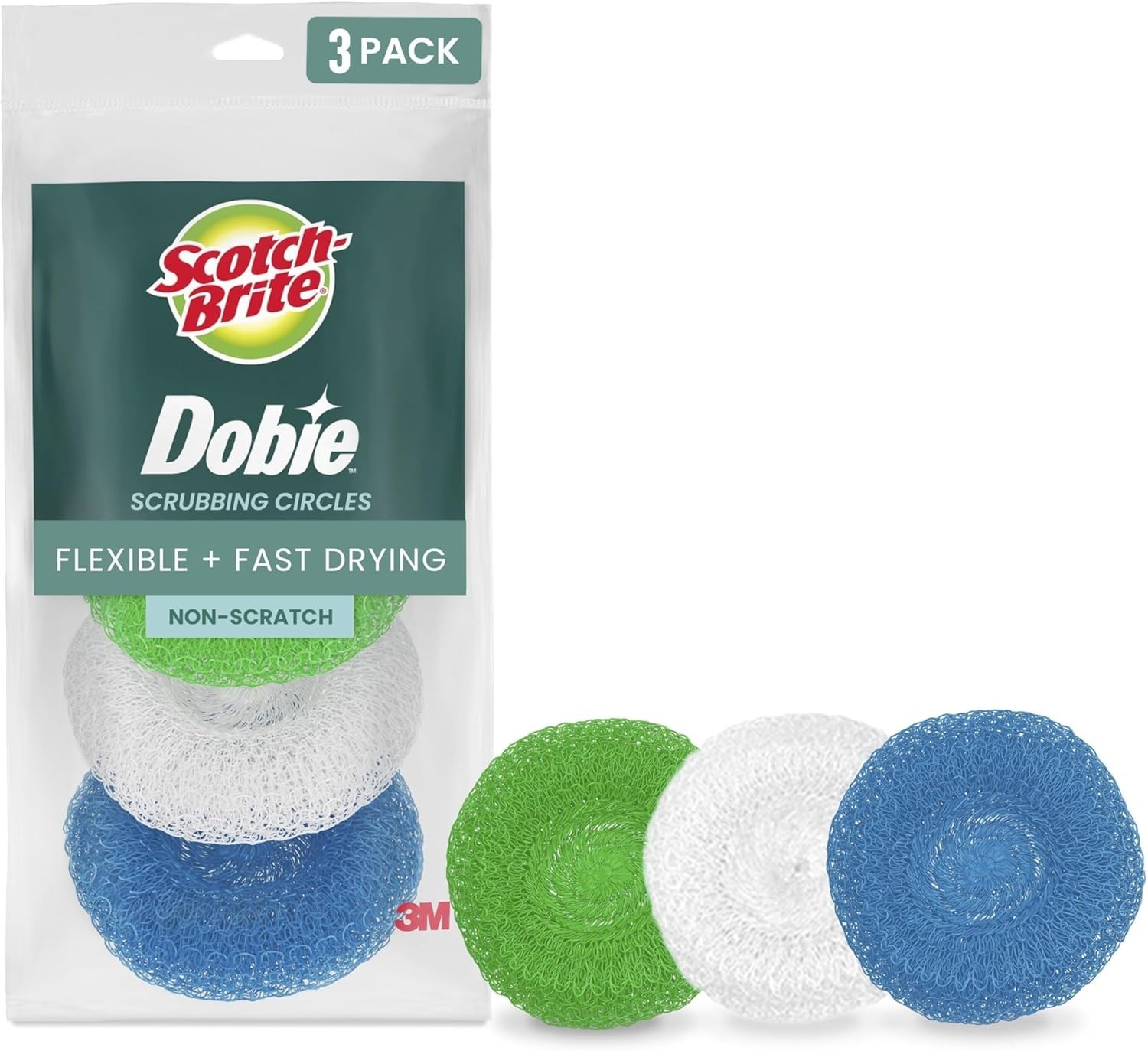 Scotch-Brite Non-Scratch Plastic Scrubbing Pads, Cleans Dishes 3 Scrubbing Pads.